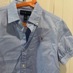 Girls’ Ralph Lauren Oxford Shirt with Puff Sleeves 14